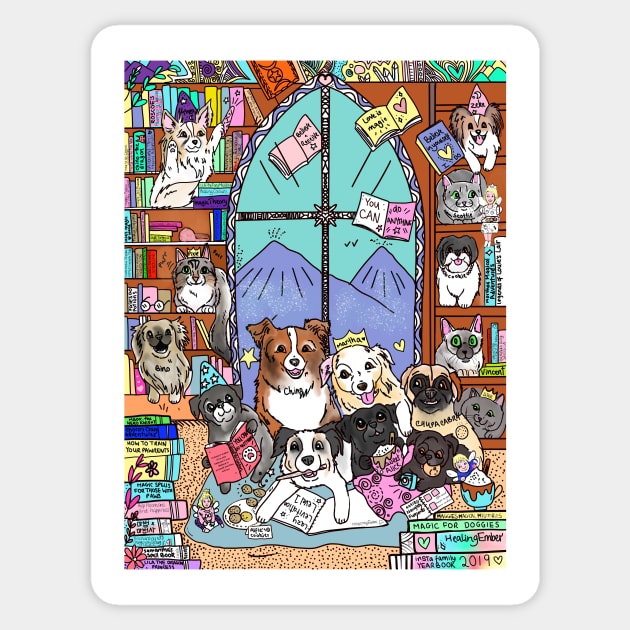 Pets in the Magic Library Sticker by HappyPawtraits